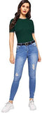 Women's Basic Plain Round Neck Short Sleeve Stretchy Ribbed Knit T-Shirts