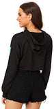 Women's Casual Striped Long Sleeve Raw Hem Pullover Crop Sweatshirt Hooded Top