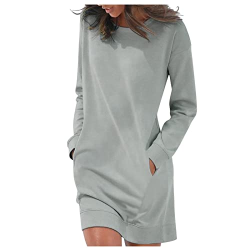 casual winter dresses 2022 OKBOP Womens Modest Winter Dresses-Polo Fashion Casual Solid Round-Neck High Waist Long Sleeve Mid Calf Dress Sundress Summer