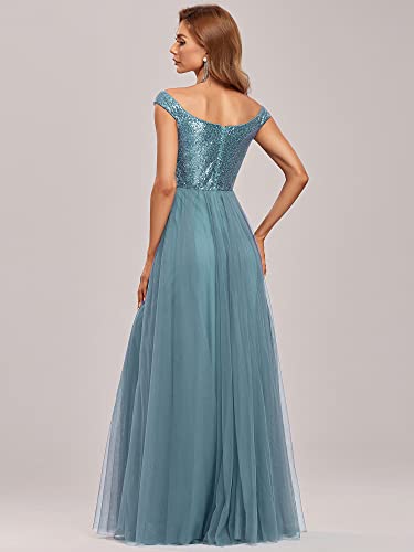 Women's Plus Size Off-Shoulder Glitter Long Evening Dress for Party Demin Blue US4