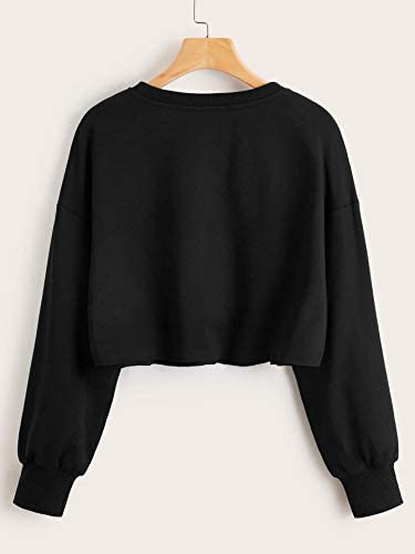 Women's Butterfly Print Crop Sweatshirt Crew Neck Casual Pullover Tops