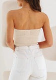 Women's  Apricot Strapless Crop Top - Sweetheart Neck, Ribbed Sleeveless, Trendy Going Out & Summer Outfit