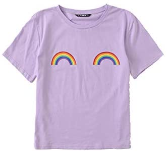 Women's Summer Rainbow Print Short Sleeve Casual Tops Shirts Tee