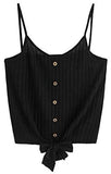 Women's V Neck Tie Knot Front Ribbed Knit Sleeveless Cami Tank Crop Top