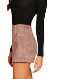 Women's High Waist Faux Suede Double Zipper Front Bodycon Mini Skirt A Brown L