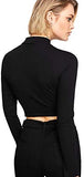 Women's Basic Long Sleeve Solid Rib Knit Crop Tops Zipper Slim Fit T Shirt