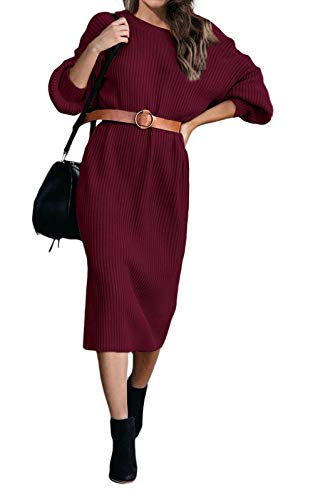Alaster Women's Casual Sweater Midi Dress Long Sleeve Backless Loose Ribbed Grey Knit Sweater Dress for Women
