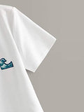 Women's Short Sleeve Top Embroidery Wave Print Crop Tee Shirt