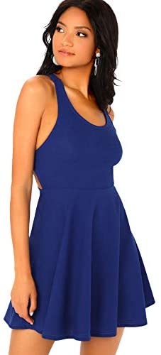 Women's Scoop Neck Backless Criss Cross Sleeveless Flare A-Line Party Dress Roya