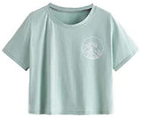 Women's Short Sleeve Top Embroidery Wave Print Crop Tee Shirt