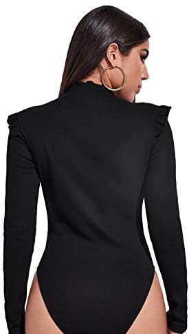 Women's Ribbed Knit Long Sleeve Mock Neck Stretch T Shirt Bodysuit Jumpsuit