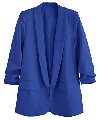 Women's Shawl Collar 3/4 Ruched Sleeve Open Front Blazer Jacket