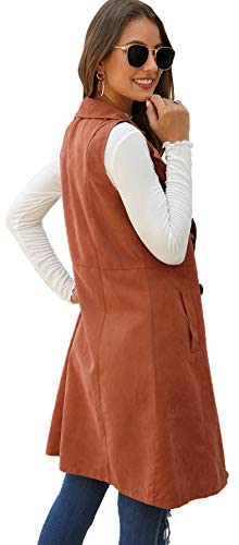 Women's Double Breasted Long Vest Jacket Casual Sleeveless Pocket Outerwear Longline