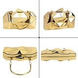 Women Lattice Pattern Metal Handbag Chain Geometric Evening Clutch Purse, Gold