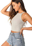 Women's Sexy Sleeveless Basic Halter Striped Rib Knit Cami Crop Tops