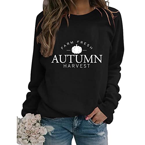 Fall Sweatshirt for Women Fresh Pumpkin Autumn Pullover Tops Cute Crew Neck Long Sleeve Graphic Sweatshirt Yellow