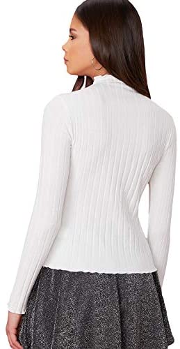 Women's Ribbed Mock Turtleneck Slim Fit Top Long Sleeve Knit Tee Shirt