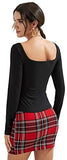 Women's Long Sleeve Square Neck Rib Knit Fitted Tee Top