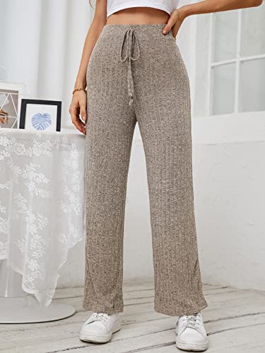 Women's Casual Ribbed Knit Wide Leg Pants Tie Front High Waist Trouser –  Divahotcouture