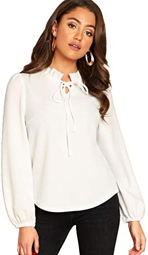 Women's Long Sleeve Front Bow Tie Ruffle Collar Elegant Blouse Shirt Tops
