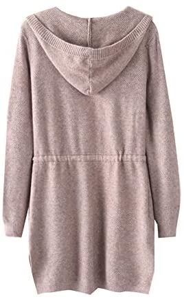 Women's Drawstring Waist Knit Hooded Cardigan Sweaters Long Sleeve with Pocket
