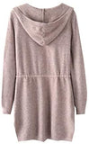 Women's Drawstring Waist Knit Hooded Cardigan Sweaters Long Sleeve with Pocket