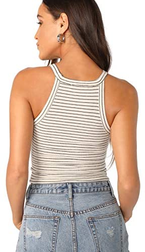 Women's Sexy Sleeveless Basic Halter Striped Rib Knit Cami Crop Tops