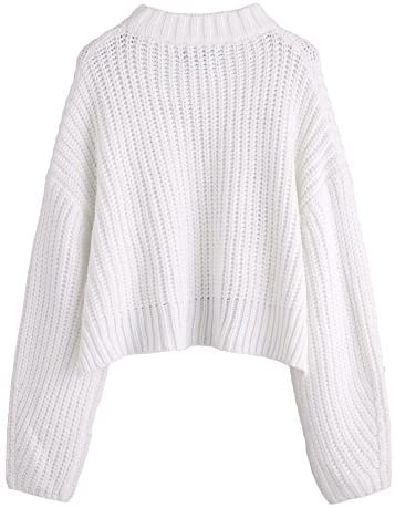 Women's Mock Neck Drop Shoulder Oversized Batwing Sleeve Crop Top Sweater