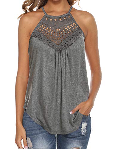 Summer Tops for Women Halter Strappy Tank Tops Casual Sleeveless Workout Shirts Blouses Grey