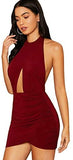 Women's Sexy Halter Ruched Bodycon Backless Wrap Party Cocktail Mini Dress