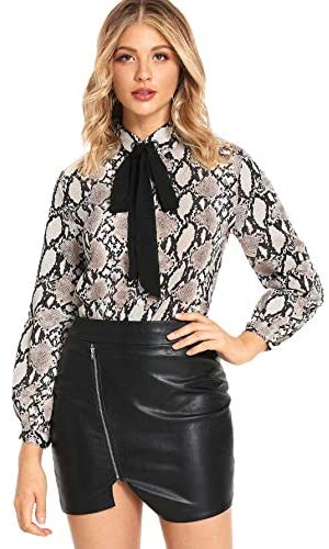 Women's Bow Tie Neck Ruffle Long Sleeve Chiffon Shirt Blouse Top