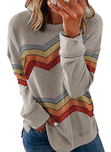 BTFBM Women Sweatshirts Tie Dye Print Striped Color Block Long Sleeve Comfy Loose Soft Casual T Shirts Pullover (S-2XL) (Aztec Print Grey, Small)