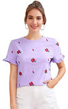 Women's Floral Short Sleeve Ruffle Embroidery Summer Cotton Blouse Top