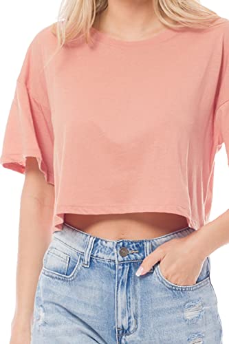 Women's Basic Solid Boxy Short Sleeve Crop Top Bright Red S
