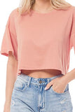 Women's Basic Solid Boxy Short Sleeve Crop Top Bright Red S