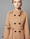 Women's Double-Breasted Trench Coat Wool Jacket with Belt Wine L