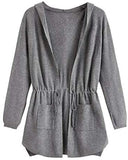 Women's Drawstring Waist Knit Hooded Cardigan Sweaters Long Sleeve with Pocket