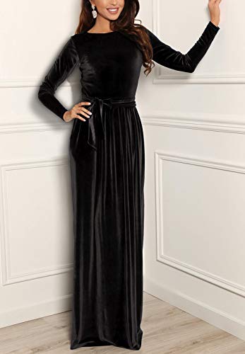 Women Elegant Velvet Dress Evening Party Long Maxi Dress Burgundy Smal   Divahotcouture