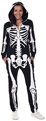 Tipsy Elves' Women's Skeleton Costume - Scary Black and White Halloween Jumpsuit
