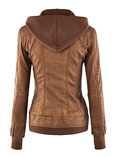 Womens Faux Leather Jacket with Hoodie
