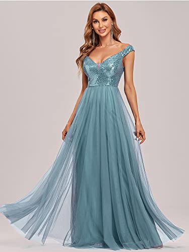 Women's Plus Size Off-Shoulder Glitter Long Evening Dress for Party Demin Blue U