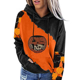 Women's Halloween Pumpkin Face Long Sleeve Sweatshirts Lightweight Casual Pullover Tops (XXL, Orange)