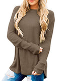 Women's Long Sleeve Oversized Crew Neck Solid Color Knit Pullover Sweater Tops Mocha