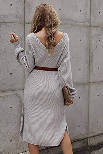 Women's Casual Sweater Midi Dress Long Sleeve Backless Loose Ribbed  Knit Sweater Dress for Women
