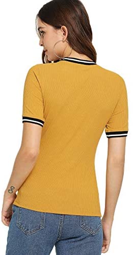 Women's Basic Plain Round Neck Short Sleeve Stretchy T-Shirts