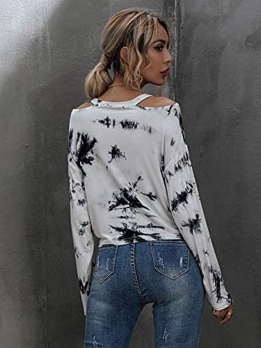 Women's Tie Dye Cold Shoulder Knot Front Long Sleeve Crop Tops T Shirts Tee