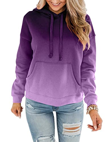 Womens Casual Hoodies Crew Neck Long Sleeve Sweatshirts With Pocket Lightweight Pullover Tops-Gradient
