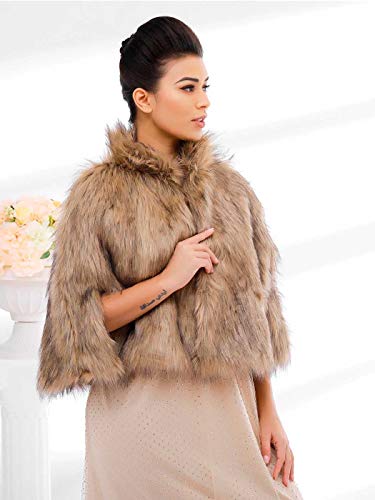 Women's Faux Fur Shawls Cape and Wraps Bridal Cloak Coat Fur Cover Up for Bride and Bridesmaids . (Beige)