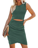 Women's Bodycon Dresses Sleeveless Crew Neck Cutout Ruched Slim Fit Ribbed Party Club Tank Mini Dress