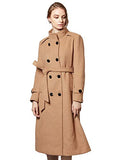 Women's Double-Breasted Trench Coat Wool Jacket with Belt Wine L